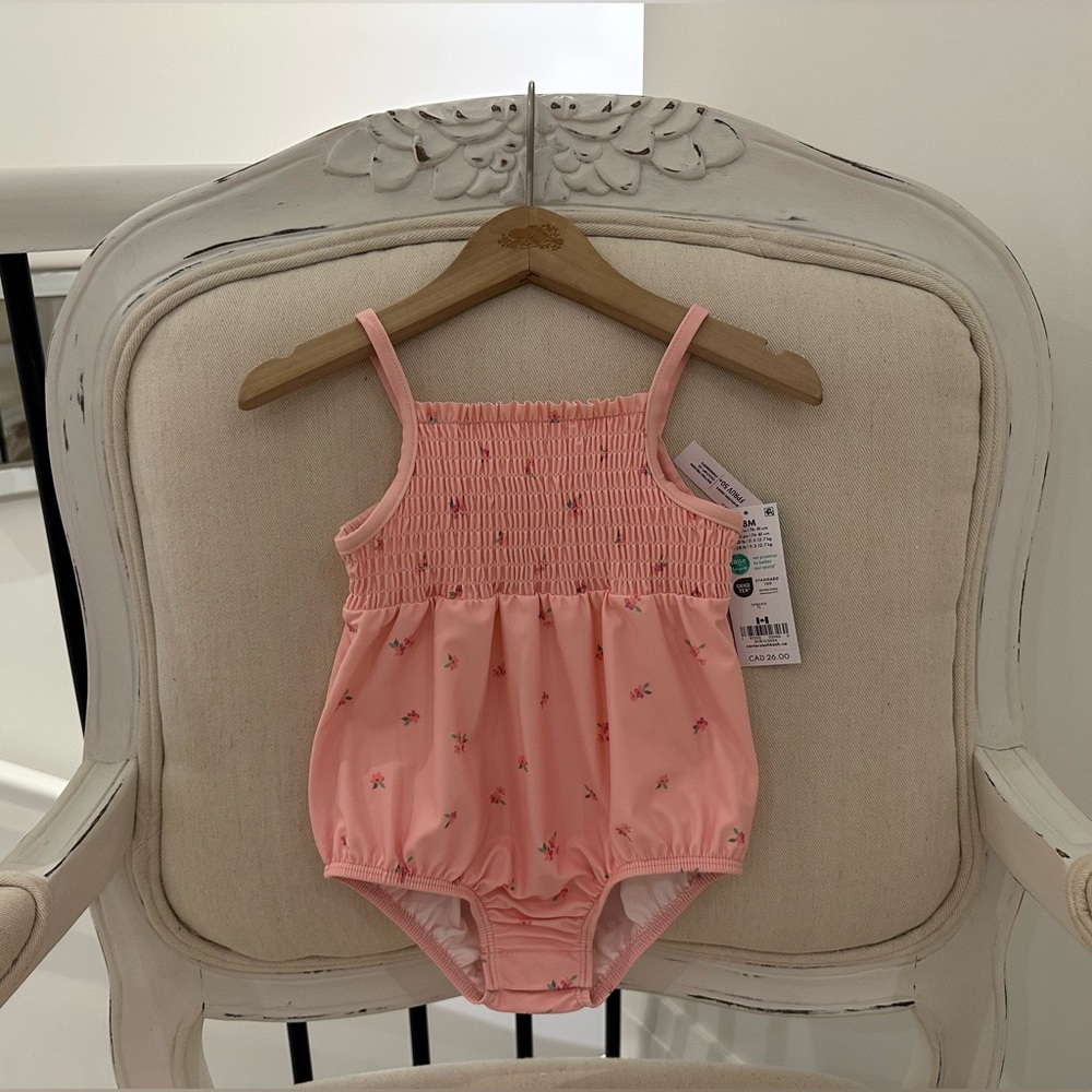 🩰 Baby 18 Mth Smocked Floral Bubble Onesie Swimsuit SPF 50 NWT by Oshkosh